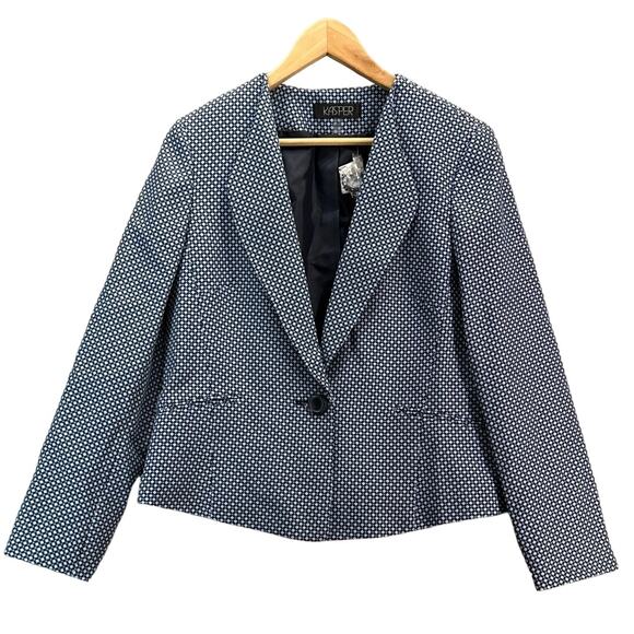 Kasper French Blue Navy Houndstooth One Button Blazer Suit Jacket New Women 10 - Picture 1 of 8